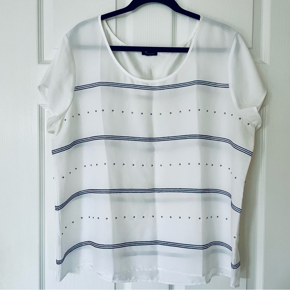 EUC Ann Taylor Striped Embellished Sheer Blouse Silver Stud Detail